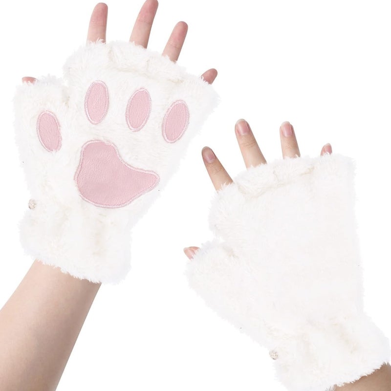 Tiny Chou Cat Paw Gloves for Cosplay Party Halloween Costume Accessories, Winter Fingerless Warm Gloves for Women Girls - Image 1